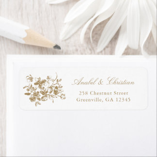 Floral French Rozen Gold Elegant Return Address Etiket