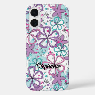 Floral Frenzy - Doodle Flowers met Paint Splatter iPhone 16 Hoesje