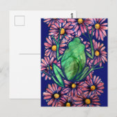 Floral Froggy Green tree kikker Art Daisy Briefkaart (Voorkant / Achterkant)