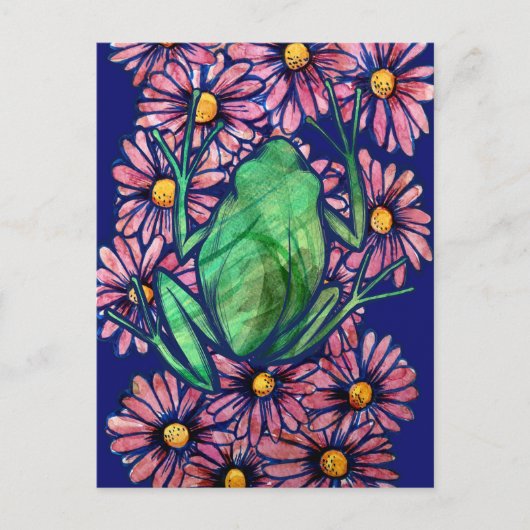 Floral Froggy Green tree kikker Art Daisy Briefkaart (Voorkant)