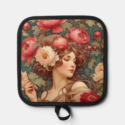 Floral Fruit Woman Pot Holder Pannenlap (Voorkant)