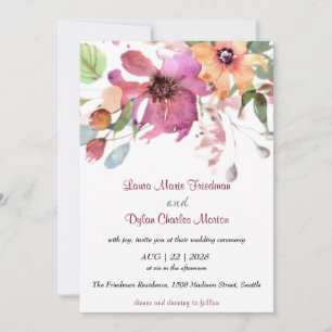 Floral, Fuchsia en Oranje bloemen Kaart