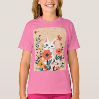 Floral Fun: Kattenspeeltijd met bloemen T-shirt