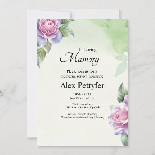 Floral Funeral Invitation & Announcement Card Aankondiging (Voorkant)