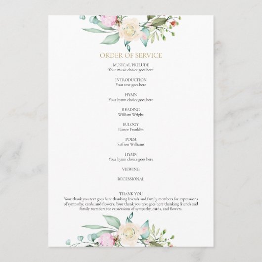 Floral Funeral Memorial Order of Service Programma (Achterkant)