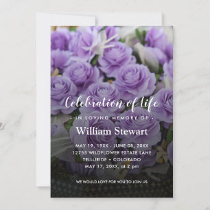 Floral Funeral Paarse Rozen Levensgeviering Kaart