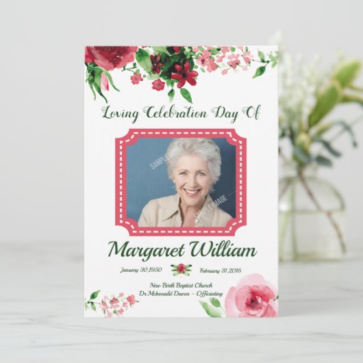 Floral Funeral Program Card Template  Programma (Staand voorkant)