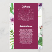 Floral Funeral Program Card Template Programma (Achterkant)