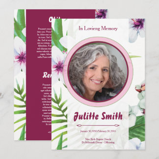 Floral Funeral Program Card Template Programma