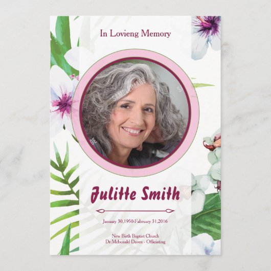 Floral Funeral Program Card Template Programma (Voorkant)