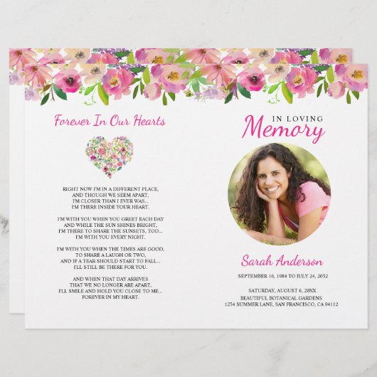 Floral Funeral Program Order of Service Flyer (Voorkant / Achterkant)