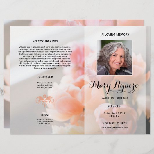Floral Funeral Programme Circulaire Modèle (Devant / Derrière)