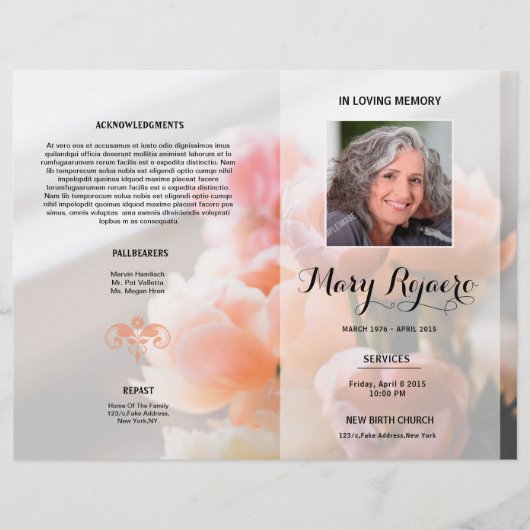 Floral Funeral Programme Flyer Sjabloon (Voorkant)