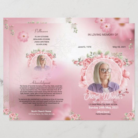 Floral Funeral Programme Sjabloon (Voorkant / Achterkant)