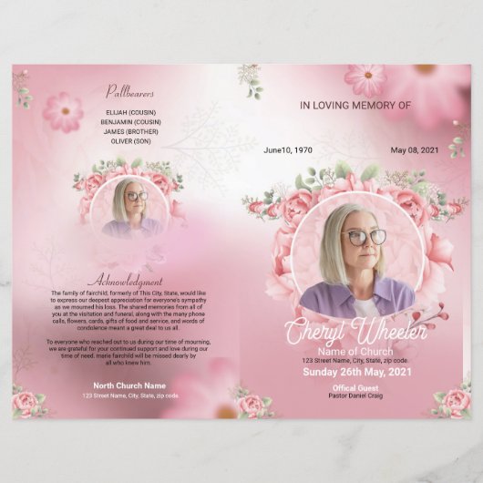 Floral Funeral Programme Sjabloon (Voorkant)