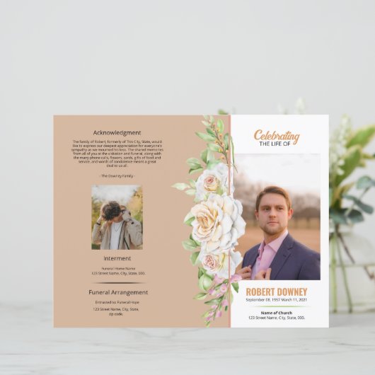 Floral Funeral Programme Sjabloon (Staand voorkant)