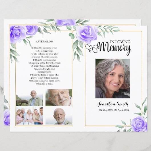 Floral Funeral Programme sjabloon (Voorkant / Achterkant)