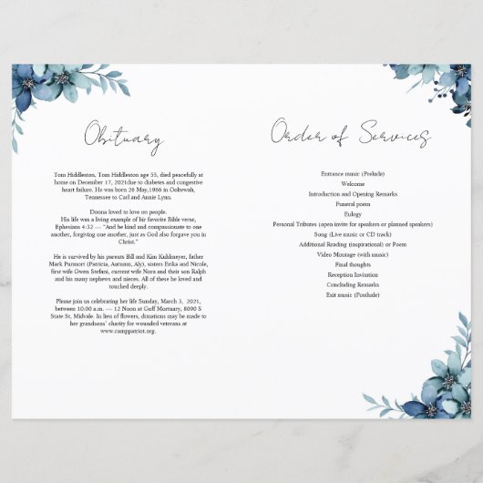 Floral Funeral Programme Sjabloon (Achterkant)