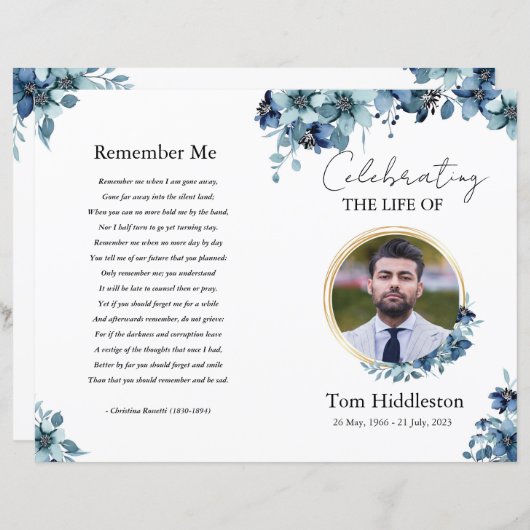 Floral Funeral Programme Sjabloon (Voorkant / Achterkant)