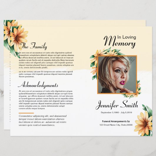 Floral Funeral Programme Sjabloon (Voorkant / Achterkant)