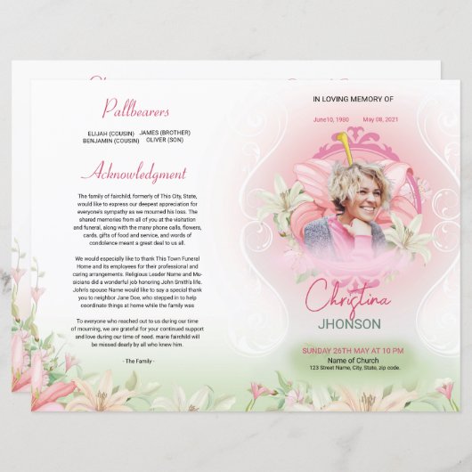 Floral Funeral Programme Sjabloon (Voorkant / Achterkant)