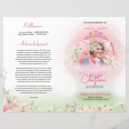 Floral Funeral Programme Sjabloon (Voorkant)