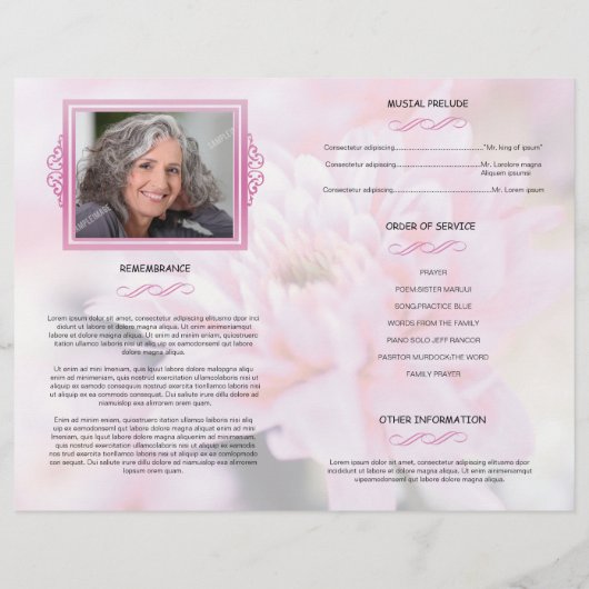 Floral Funeral Programme Sjabloon (Achterkant)