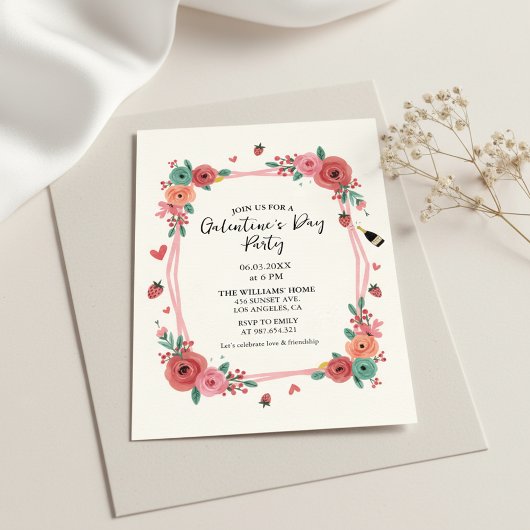 Floral Galentines Day Party Pink Invitation