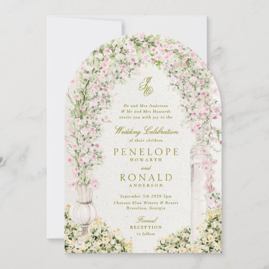 floral garden arch monogram wedding kaart (Voorkant)