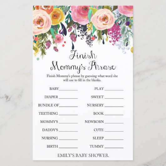 Floral Garden Baby shower Game PRINED (Voorkant)