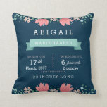 Floral Garden Baby Stats Baby Coussin<br><div class="desc">Une belle conception qui incorpore vos petites informations bébé. Un large éventail d'autres coussins et produits pour bébés sont disponibles dans mon magasin.</div>