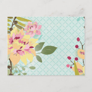 Floral Garden, blauwe achtergrond Briefkaart