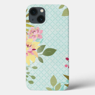 Floral Garden, blauwe achtergrond iPhone 13 Hoesje