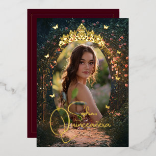 Floral Garden Butterfly Foto Bourgogne Quinceanera Folie Uitnodiging