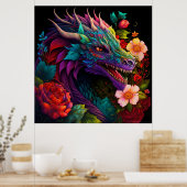 Floral Garden Dragon Poster (Keuken)