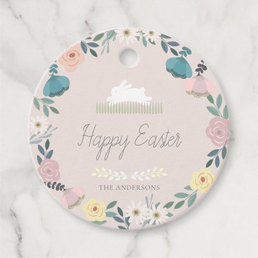 Floral Garden Easter Bunny Eggs Pink Bedankjes Labels (Voorkant)