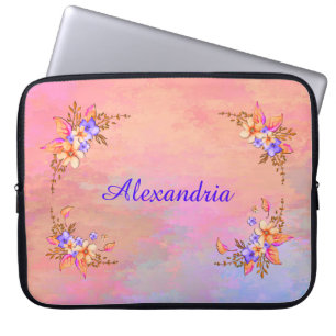 Floral Garden Elegant roze Waterverf personalisere Laptop Sleeve
