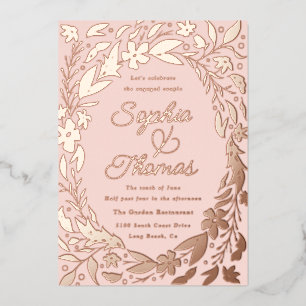 Floral Garden Engaged Couples Shower Roos Gold Folie Uitnodiging