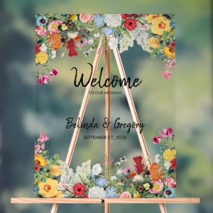 Floral Garden Flowers Weddenschap Welkomstteken Acryl Bord