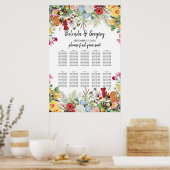 Floral Garden Flowers Wedding Seating Chart Poster (Keuken)