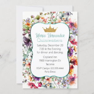 Floral Garden met Crown Quinceañera Kaart