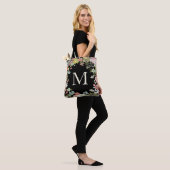 Floral Garden Monogram Black Schoudertas Tote Bag (Op model)