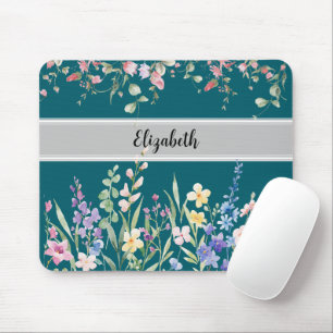 Floral Garden Monogram Script Dark Blauwgroen Muismat