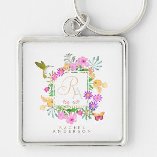 Floral Garden Monogram Wit Sleutelhanger