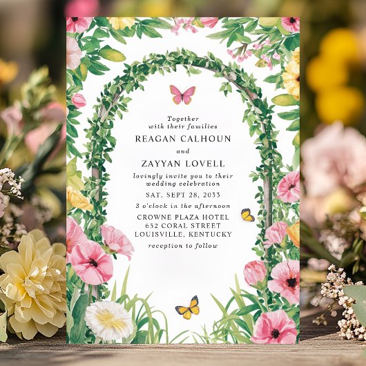 Floral Garden Party Archway Butterflies Wedding Kaart