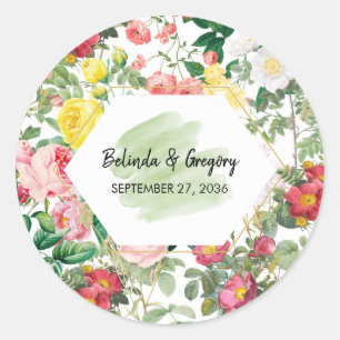 Floral Garden, Waterverf en geometrische bruiloft Ronde Sticker