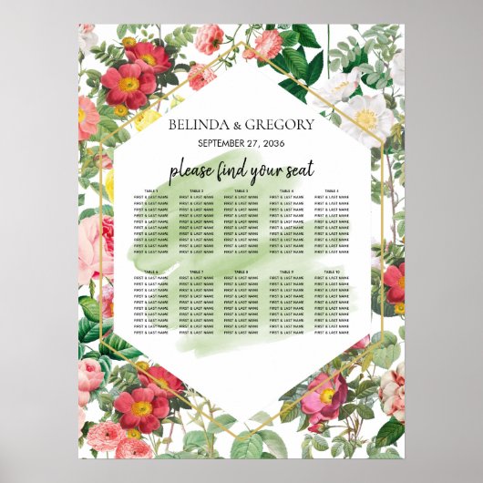 Floral Garden, Waterverf Wedding Seating Chart Poster (Voorkant)