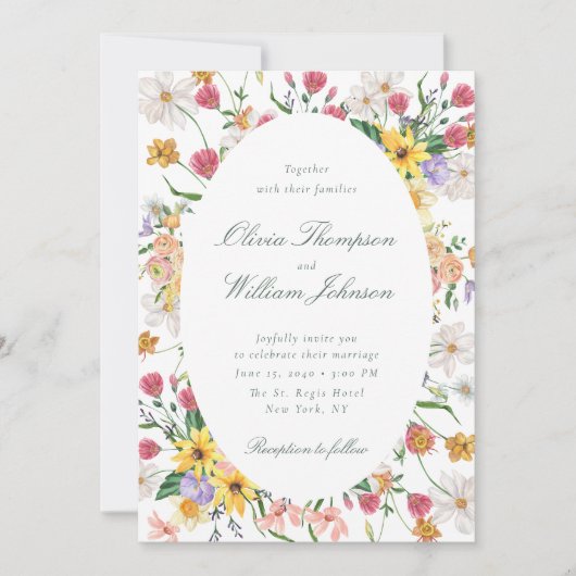 Floral Garden Wedding Invitation with Oval Frame (Devant)