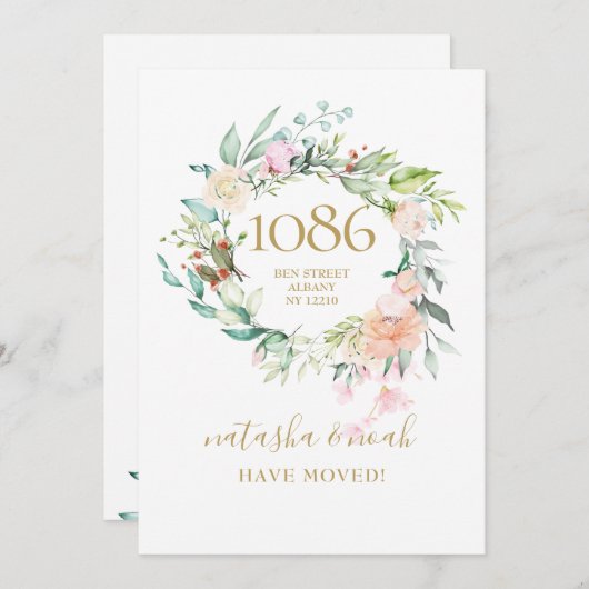 Floral Garland New Home Adresse Faire-part (Devant / Derrière)