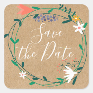 Floral Garland Save the Date Vierkante Sticker
